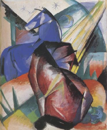 Franz Marc Two Horses,Red and Blue (mk34) France oil painting art
